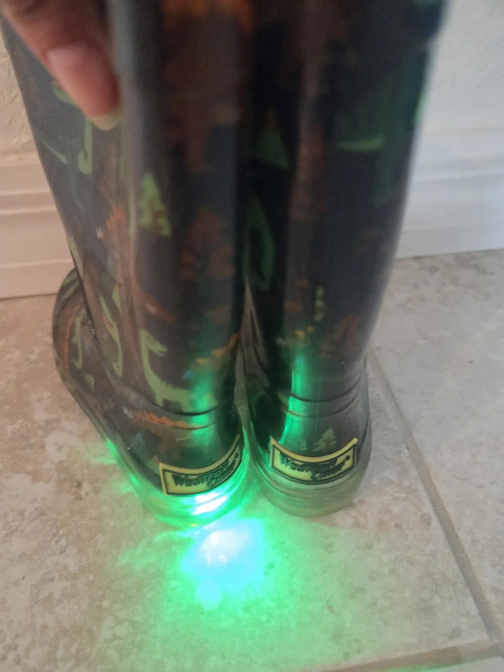 Western Chief Light Up Unisex Toodler Rain Boots 7/8 Dinosaur Blue Green